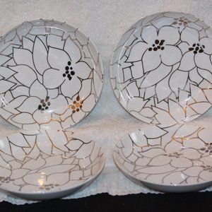 Ten Strawberry Street Poinsettia Silver & White Bowls LOT of 4